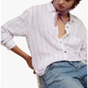 Rails x Free People Charli Button Down Shirt Linen Blend Pink Stripe Women’s M
